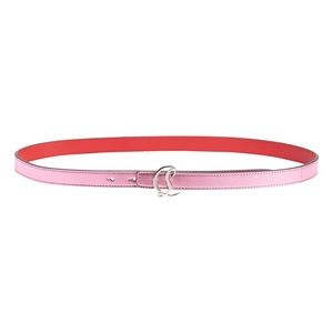 christian louboutin metallic pink monogram buckle belt silver sz 85